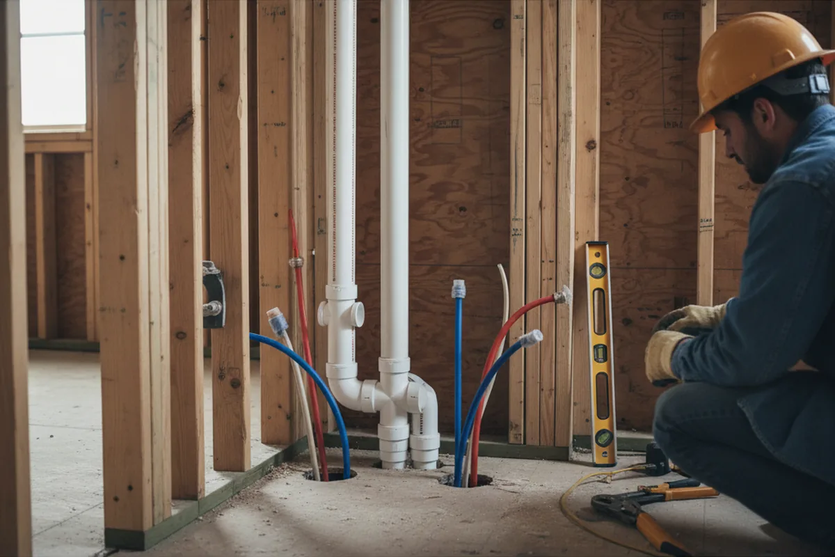 Drain and supply rough-in during Leak Detection in Sturbridge
